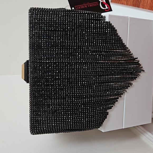 Clutch evening fringe black jeweled Sondra Robert's bag. - Picture 2 of 7